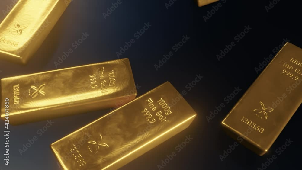 Gold Ingots moving in 3d animation Gold Ingots moving in 3d animation