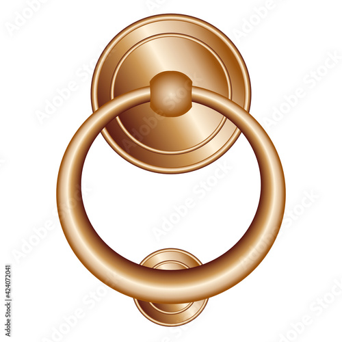 Brass knocker ring isolated on white, 3d vector illustration
