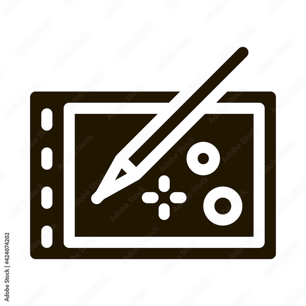 drawing on tablet glyph icon vector. drawing on tablet sign. isolated symbol illustration drawing on tablet glyph icon vector. drawing on tablet sign. isolated symbol illustration