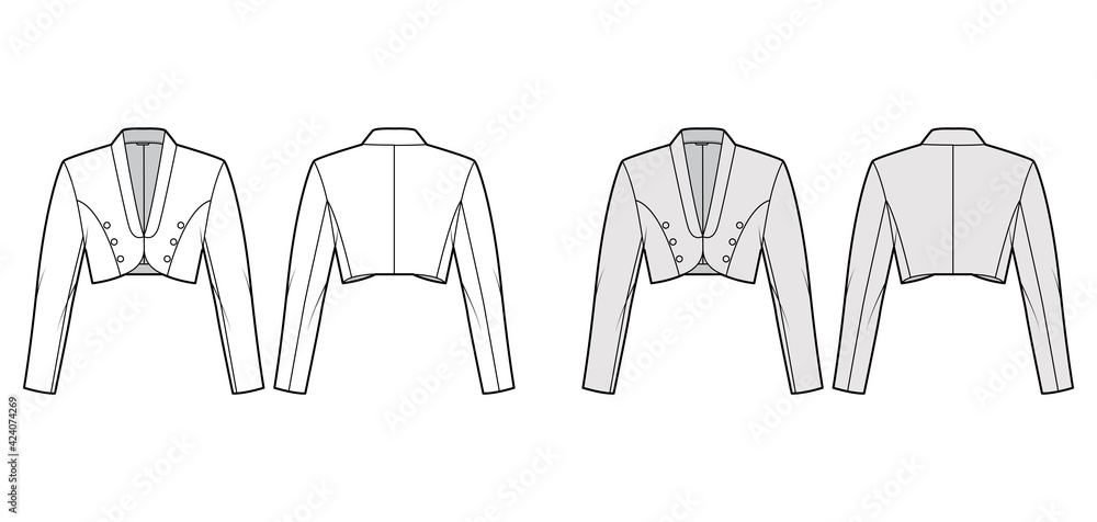 Bolero jacket technical fashion illustration with crop waist length ...