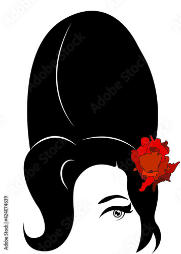 Obraz na plátně portrait of woman with red rose, girl pin up hair style, vintage hair, vector is