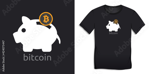 Bitcoin and saving piggy bank, cryptocurrent design for t-shirt vector