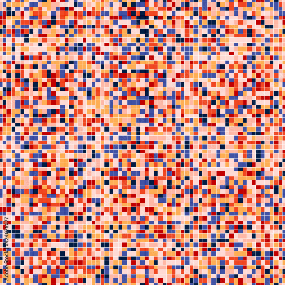 Fototapeta premium Vector pixel background texture. Abstract seamless pattern with small colorful squares, rectangles, pixel mesh. Geometric style backdrop. Modern repeat design for decor, wallpaper, print, web, wrap