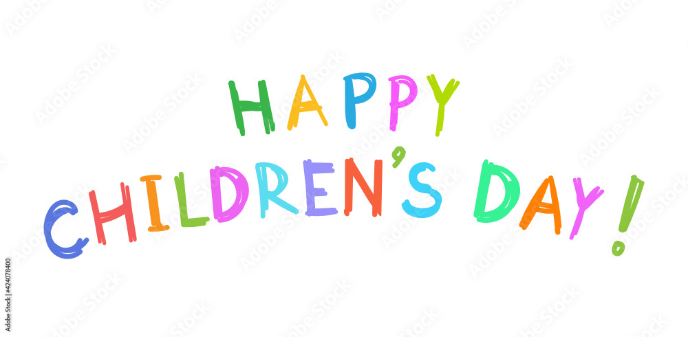 Congratulations with Childrens day. Color hand painted letters vector illustration on the white background