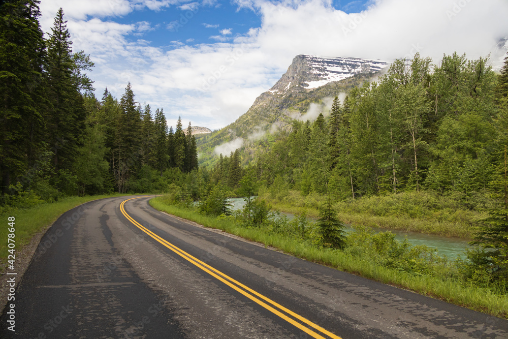 Going-to-the-Sun Road with mountain background, Glacier National Park, Montana Going-to-the-Sun Road with mountain background, Glacier National Park, Montana