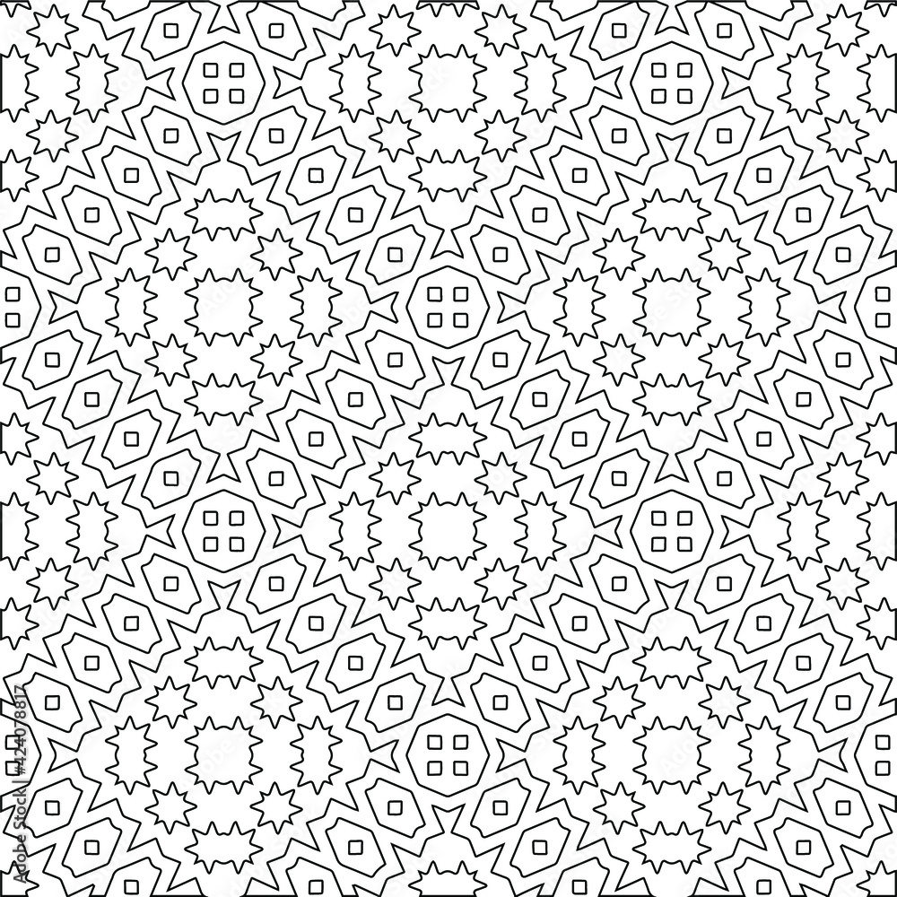 Fototapeta premium Geometric vector pattern with triangular elements. Seamless abstract ornament for wallpapers and backgrounds. Black and white colors. 
