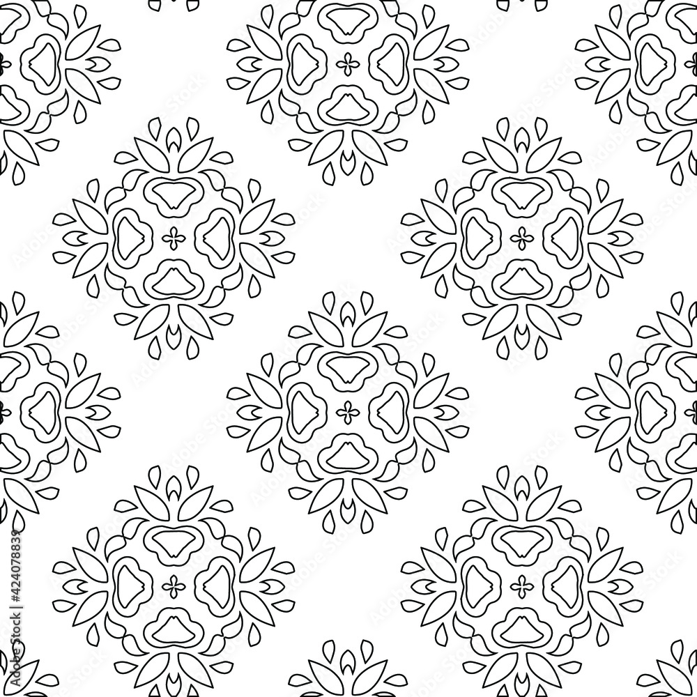 Geometric vector pattern with triangular elements. Seamless abstract ornament for wallpapers and backgrounds. Black and white colors. 