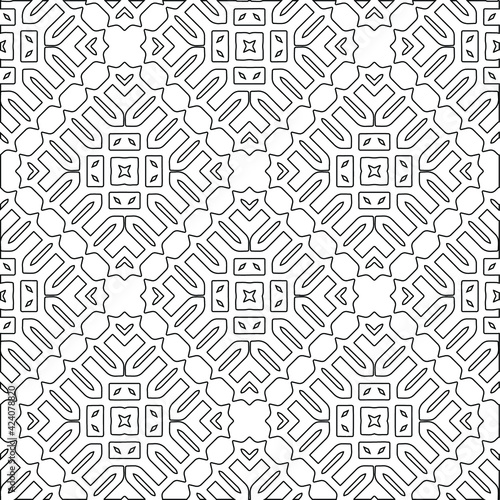 Geometric vector pattern with triangular elements. Seamless abstract ornament for wallpapers and backgrounds. Black and white colors. 