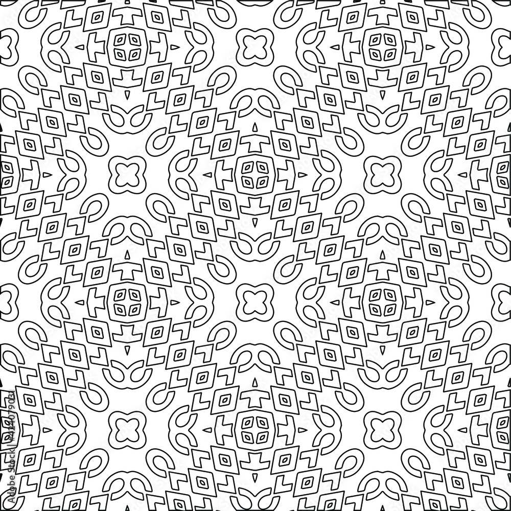  Geometric vector pattern with triangular elements. Seamless abstract ornament for wallpapers and backgrounds. Black and white colors. 