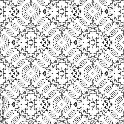  Geometric vector pattern with triangular elements. Seamless abstract ornament for wallpapers and backgrounds. Black and white colors. 