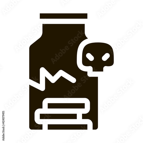 cracked bottle of pills glyph icon vector. cracked bottle of pills sign. isolated symbol illustration