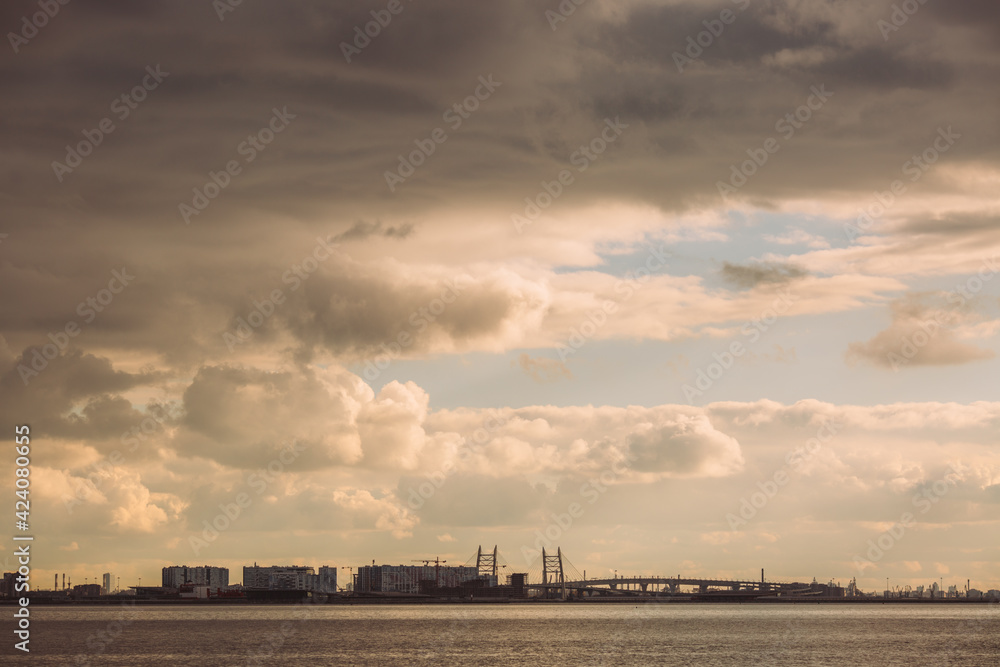 Storm cloudscape with sunlight on dramatic sky background Storm cloudscape with sunlight on dramatic sky background