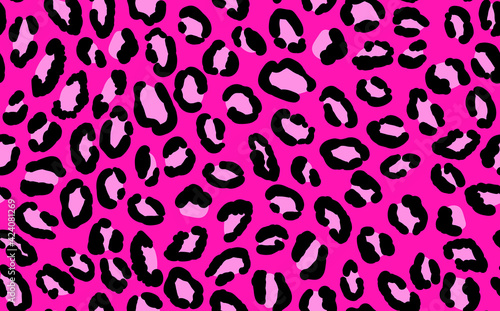 Abstract modern leopard seamless pattern. Animals trendy background. Pink and black decorative vector stock illustration for print, card, postcard, fabric, textile. Modern ornament of stylized skin photo