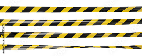 Realistic vector crime tape with black and yellow stripes. Warning ribbon.
