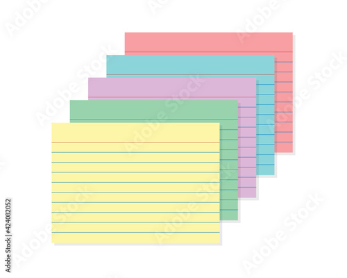 Colorful Index Card Set, Rainbow Index Cards, Study Cards, Note Cards, Lined Paper, Text Card, Vector Illustration Background