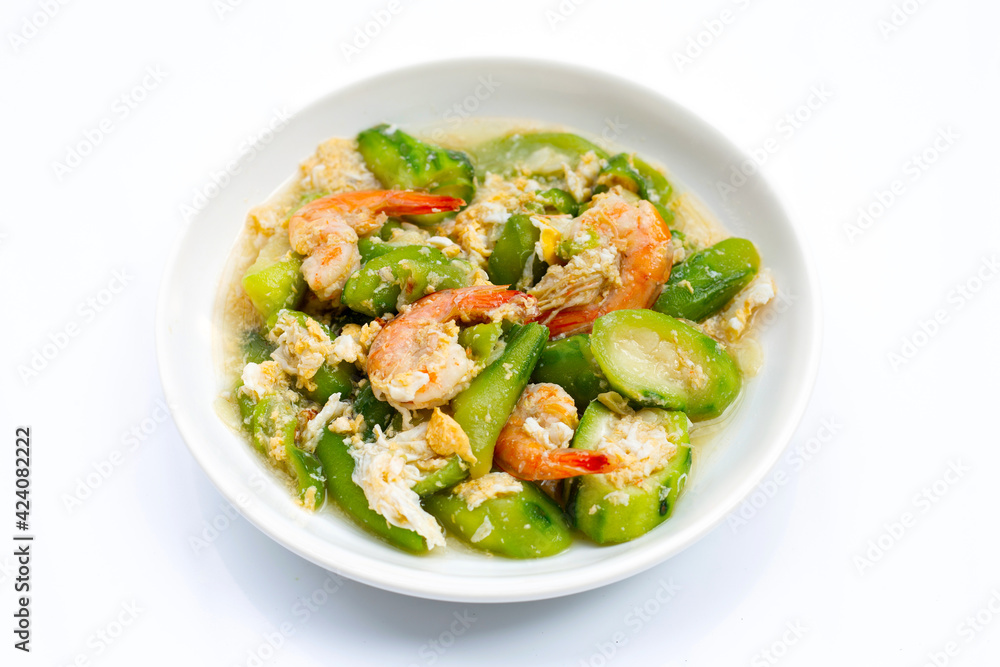 Stir fried angled gourd with egg and shrimp Stir fried angled gourd with egg and shrimp
