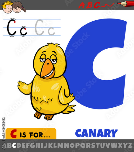 letter C from alphabet with cartoon canary bird