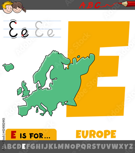 letter E from alphabet with Europe continent