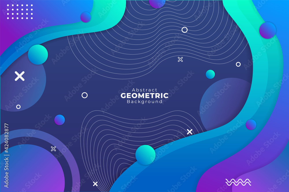 Gradient Geometric Background Blue and Purple with Dynamic Fluid Shape and Wavy Line