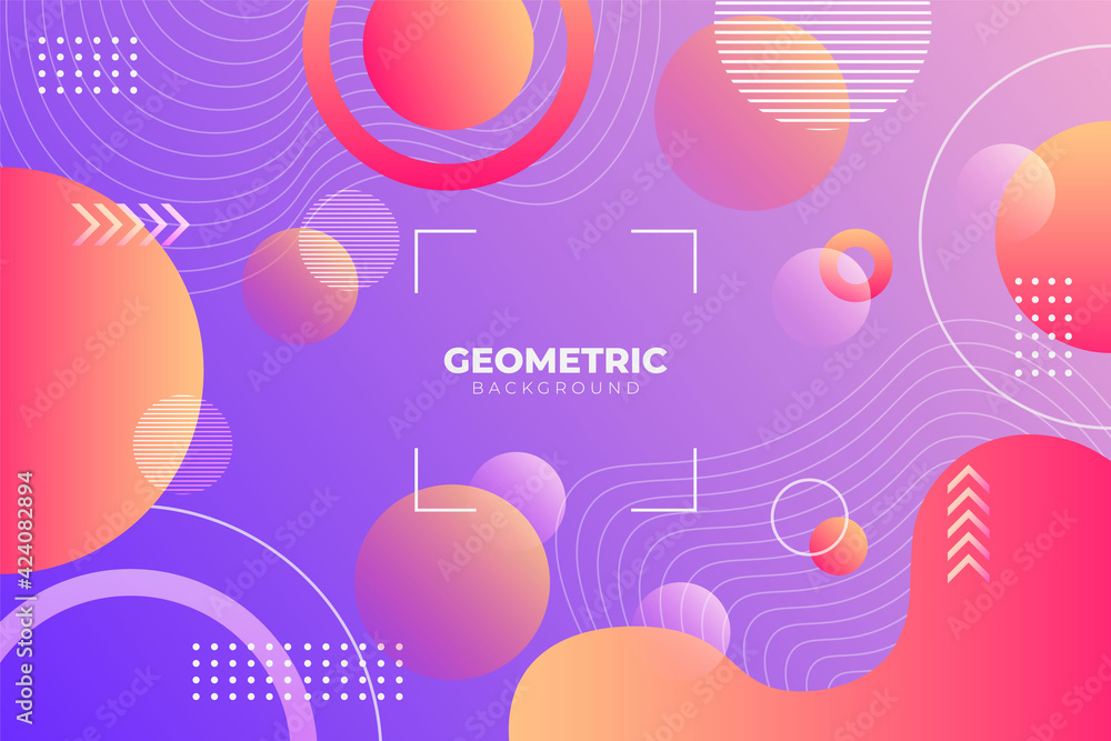 Obraz premium Gradient Geometric Background Purple and Orange with Circle and Lines Combination