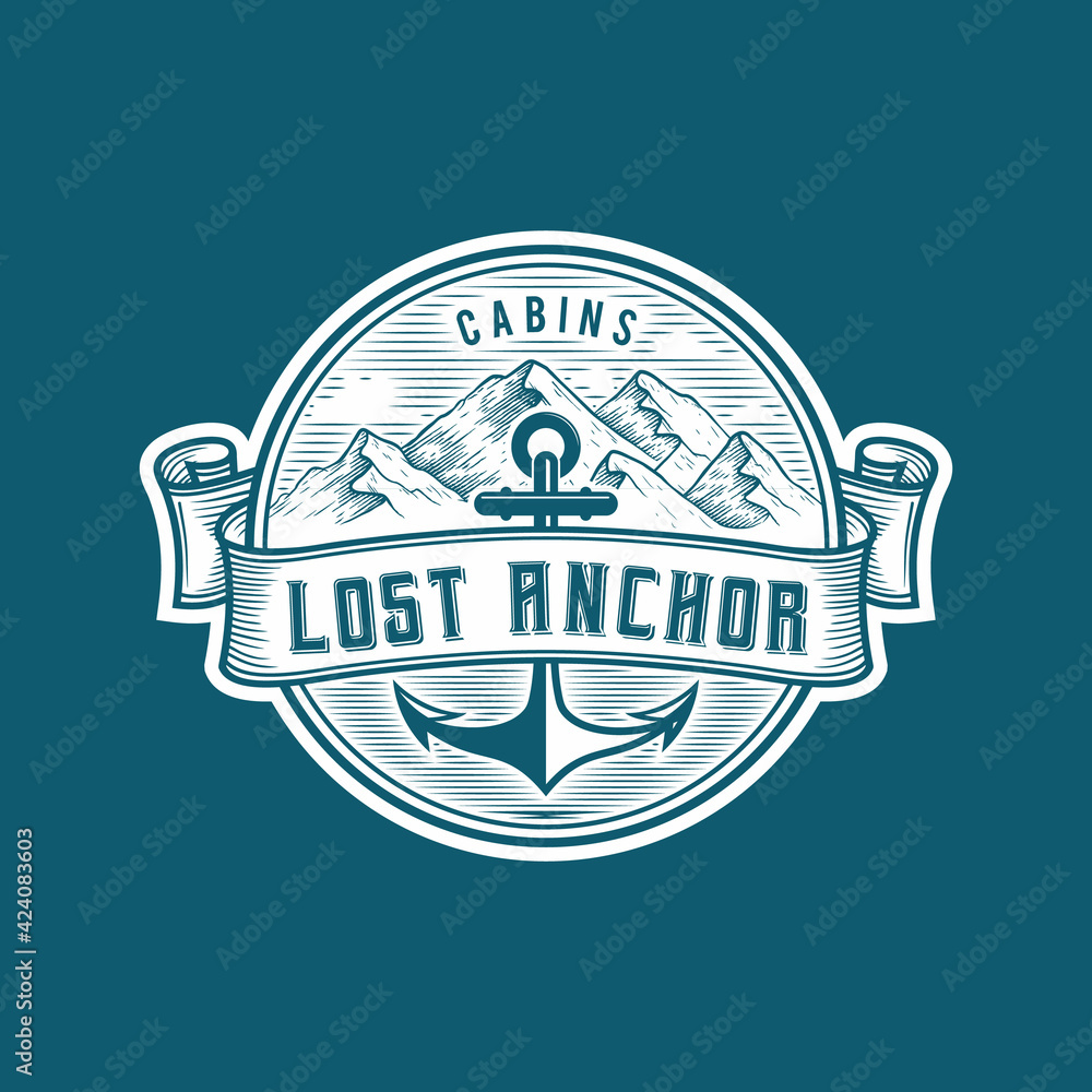 Obraz premium illustration mountains and anchor logo emblem