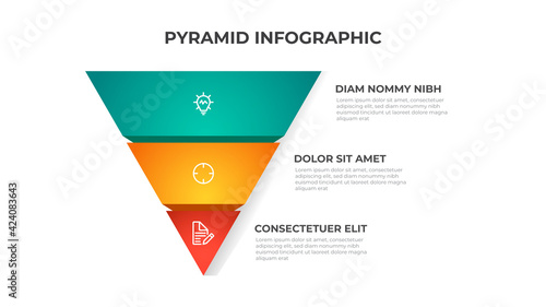 3 points of pyramid list diagram, infographic element template vector, segmented triangle level layout