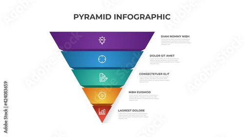 5 points of pyramid list diagram, infographic element template vector, segmented triangle level layout