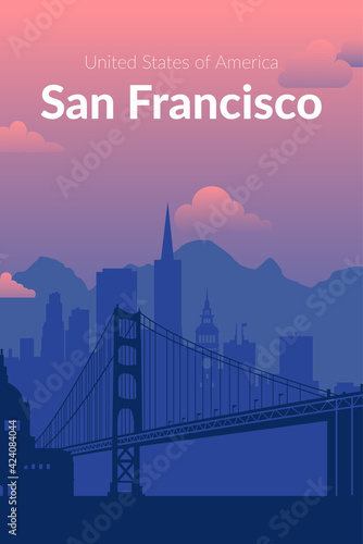 San Francisco, USA famous city scape background.