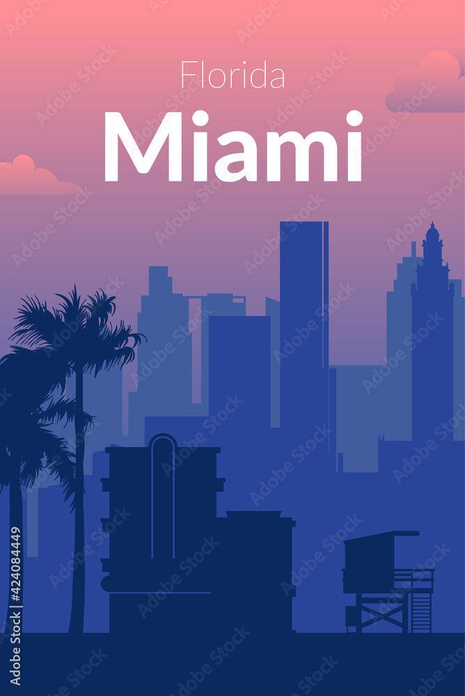 Fototapeta premium Miami, USA famous city scape view background.