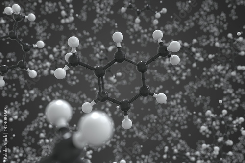 1,3-dimethylbenzene molecule, ball-and-stick molecular conceptual model. Scientific 3d rendering photo