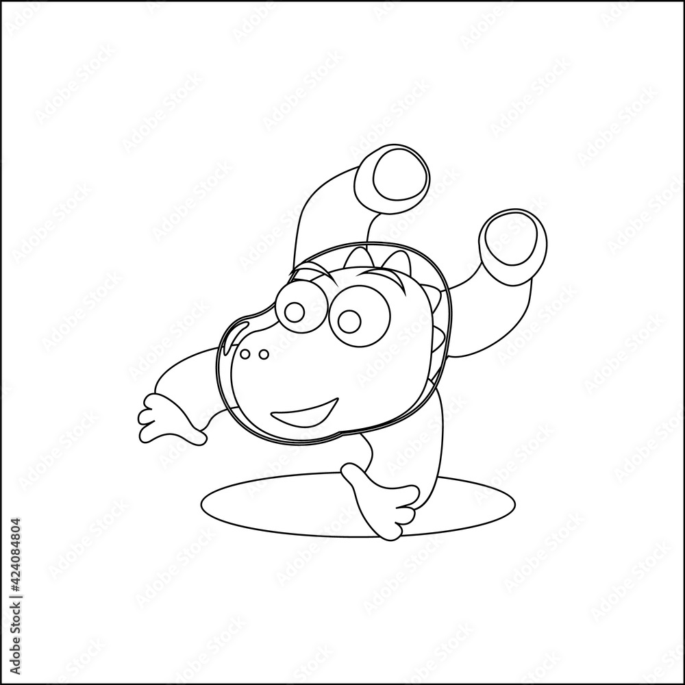 Funny dino astronaut in space. Dinosaur in outer space. Vector hand-drawn coloring children's illustration. Creative vector Childish design for kids activity colouring book or page. Funny dino astronaut in space. Dinosaur in outer space. Vector hand-drawn coloring children's illustration. Creative vector Childish design for kids activity colouring book or page.