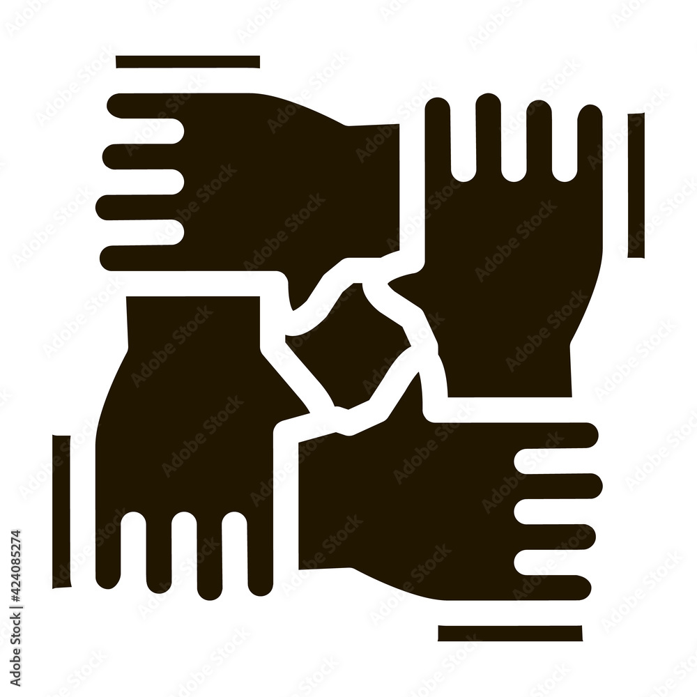 Fototapeta premium multiracial group hands holding glyph icon vector. multiracial group hands holding sign. isolated symbol illustration
