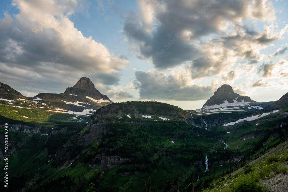 Wide View of Logan Pass Area on Sunny Afternoon