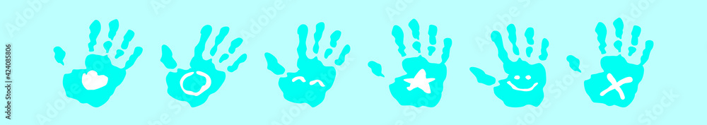 set of hand print cartoon icon design template with various models. vector illustration isolated on blue background set of hand print cartoon icon design template with various models. vector illustration isolated on blue background