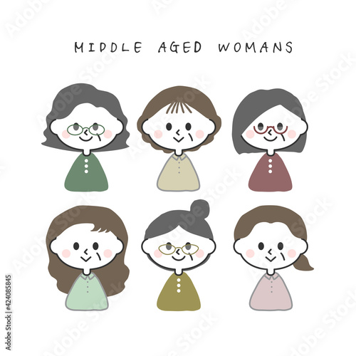中年女性のイラストセット