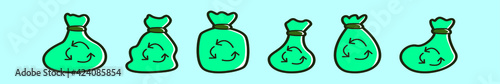 set of rubbish bag cartoon icon design template with various models. vector illustration isolated on blue background