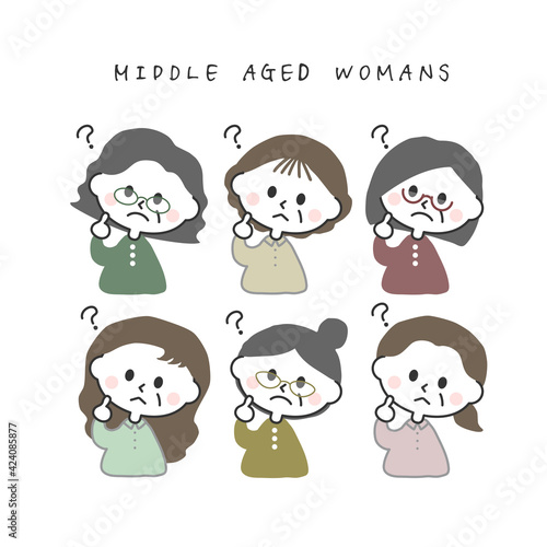 ハテナ？な中年女性のイラストセット