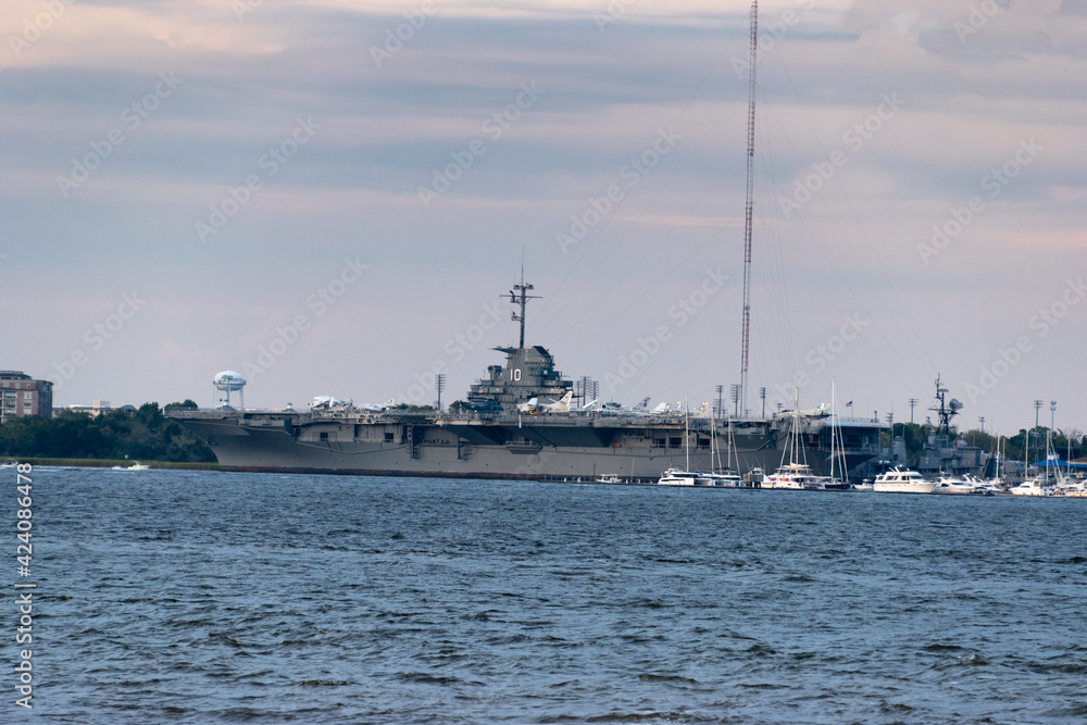 The USS Yorktown photographed from across the bay of Charleston