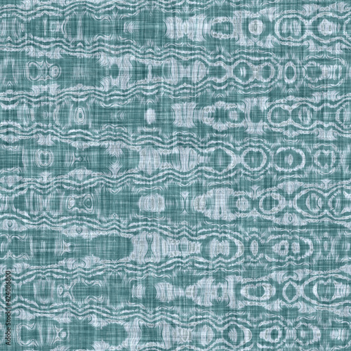 Aegean teal tonal geo patterned linen texture background. Summer coastal living style home decor fabric effect. Sea green wash grunge distressed mottled grid. Decorative textile seamless pattern 