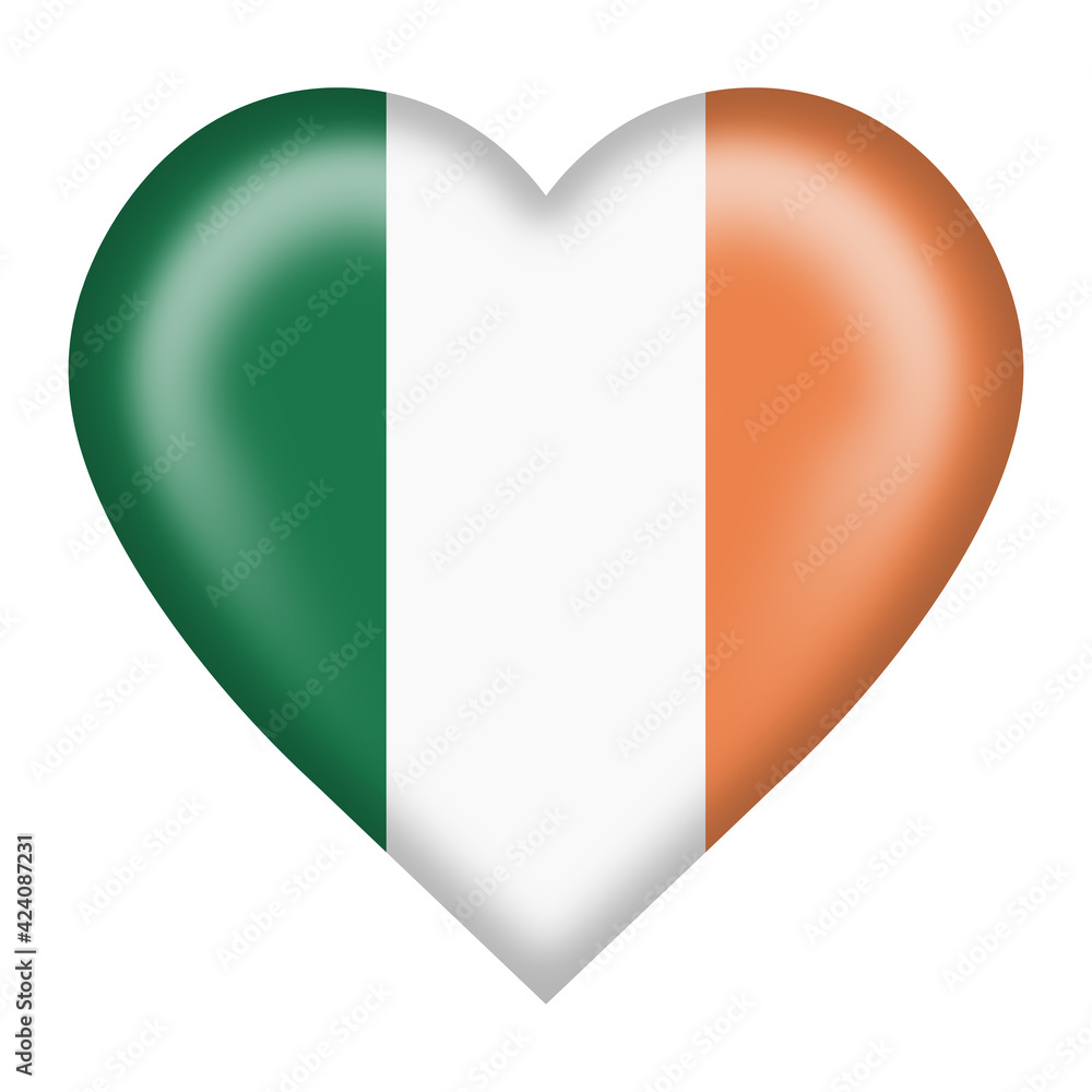 Republic of Ireland flag heart button isolated on white with clipping path 3d illustration Republic of Ireland flag heart button isolated on white with clipping path 3d illustration