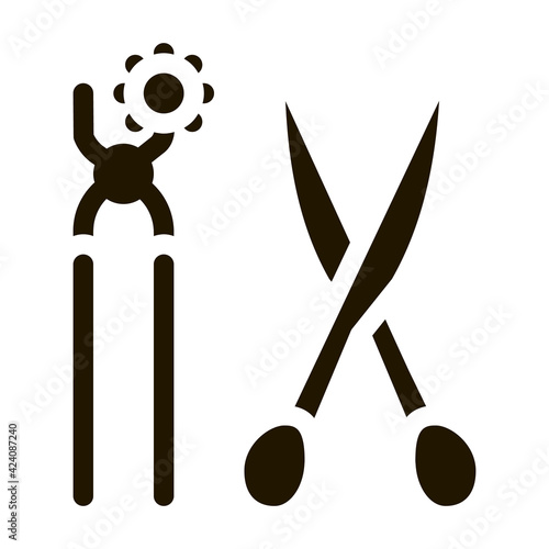 leather craft scissors and punch tool glyph icon vector. leather craft scissors and punch tool sign. isolated symbol illustration