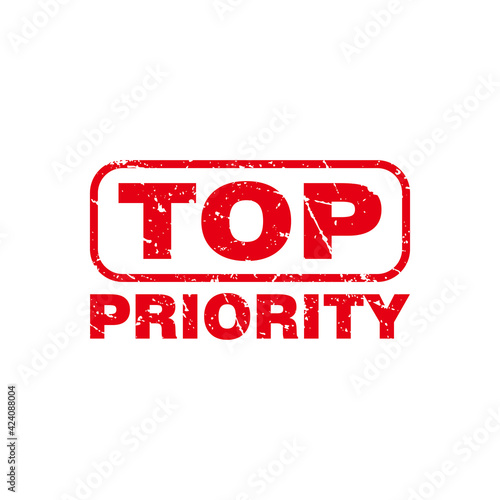 Abstract Red Grungy Top Priority Rubber Stamp Sign Illustration Vector, Top Priority Text Seal, Mark, Label Design Template