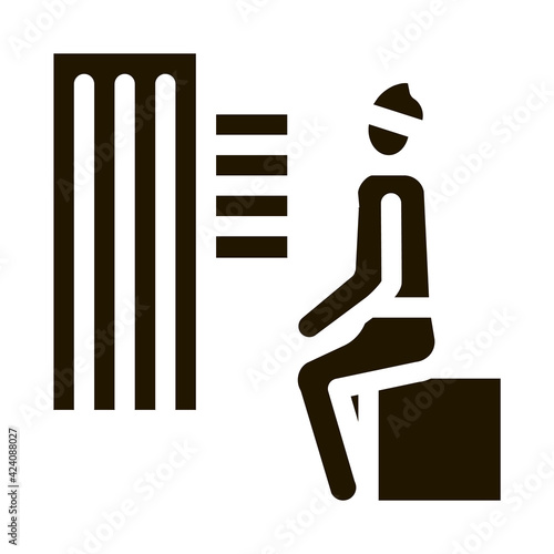 homeless sitting on box in city glyph icon vector. homeless sitting on box in city sign. isolated symbol illustration