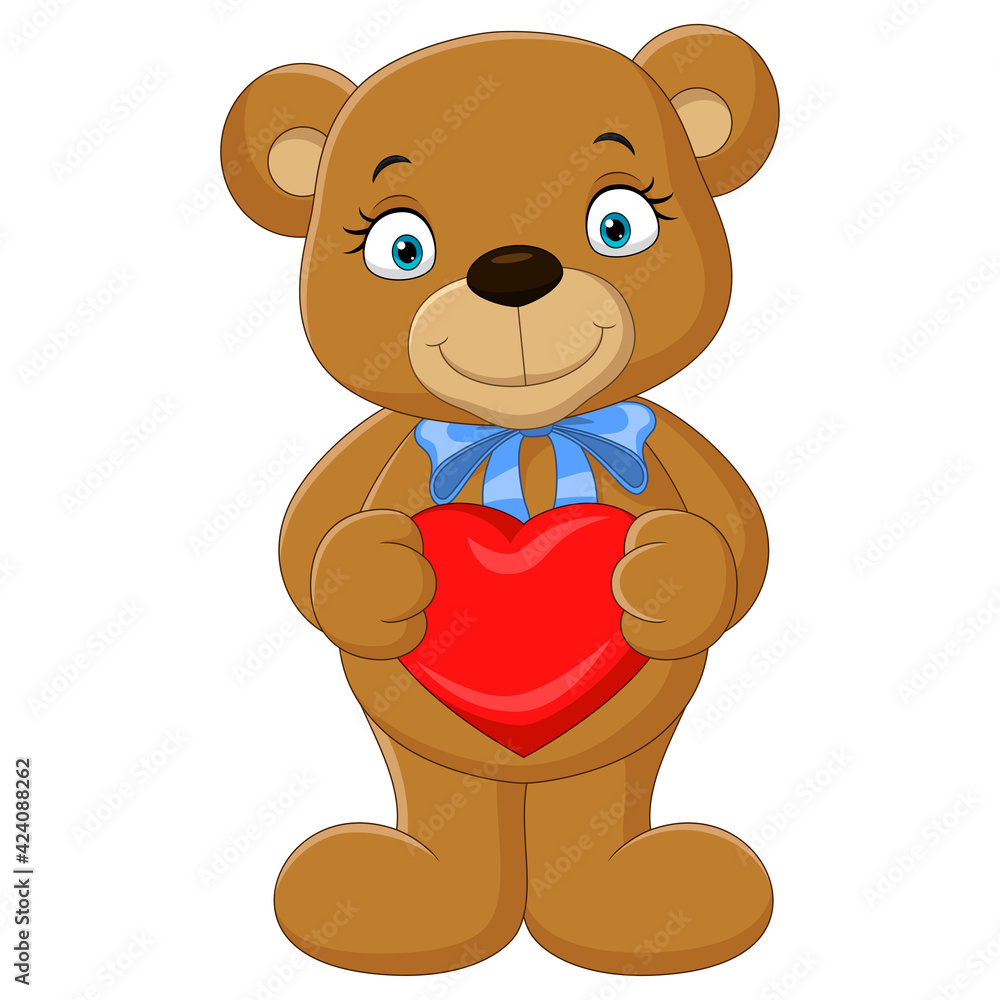 Fototapeta premium Cartoon funny bear holding heart