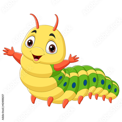 Cartoon happy caterpillar on white background