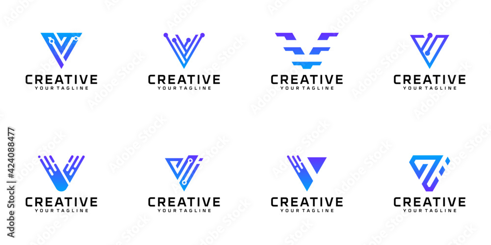 set of modern monogram logo letter V design template Stock Vector ...