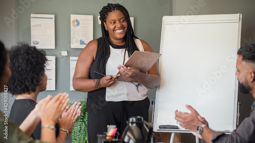 african american woman pitching about new project and ideas in the office. .
