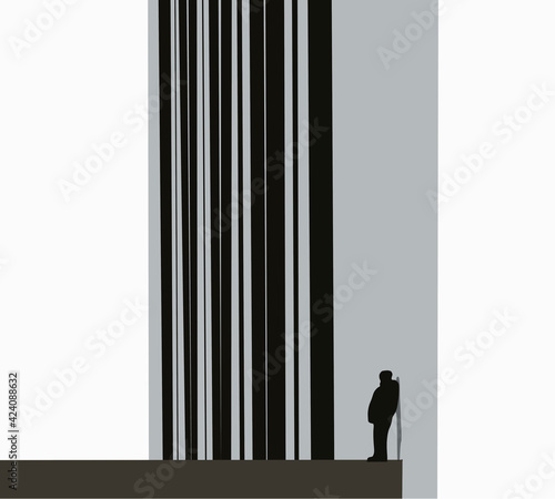 Silhouette of a guy standing on top of staircase in city. Art and street photography. Cool frame.