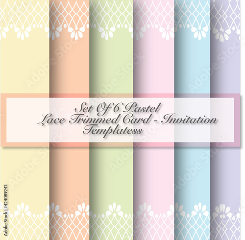 Set Of 6 Pastel Lace Trimmed Card - Invitation Templates