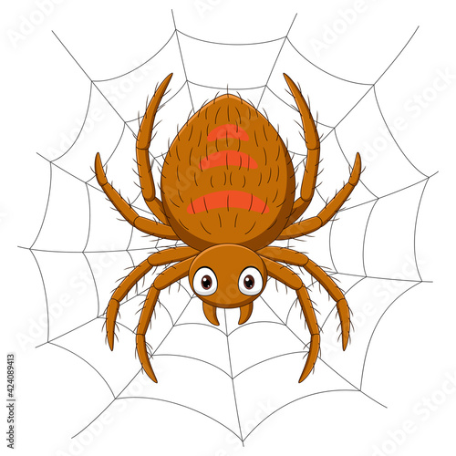 Cartoon spider on the cobweb